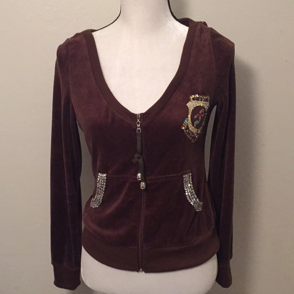Free for Humanity Velour Brown Bedazzled Sweater s